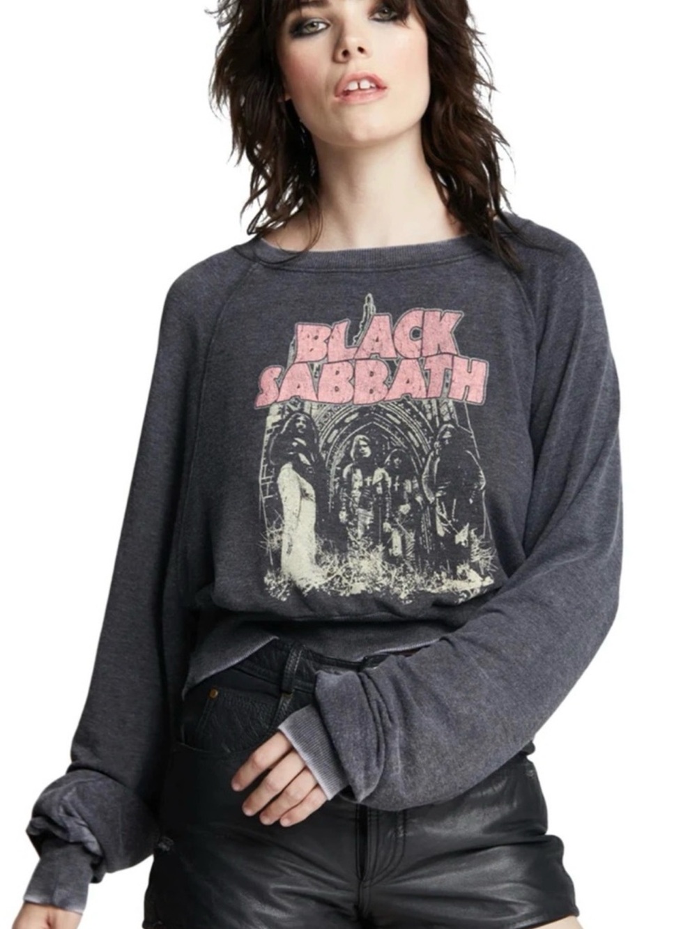 Recycled Karma Black Sabbath Graphic Cropped Sweatshirt - Black